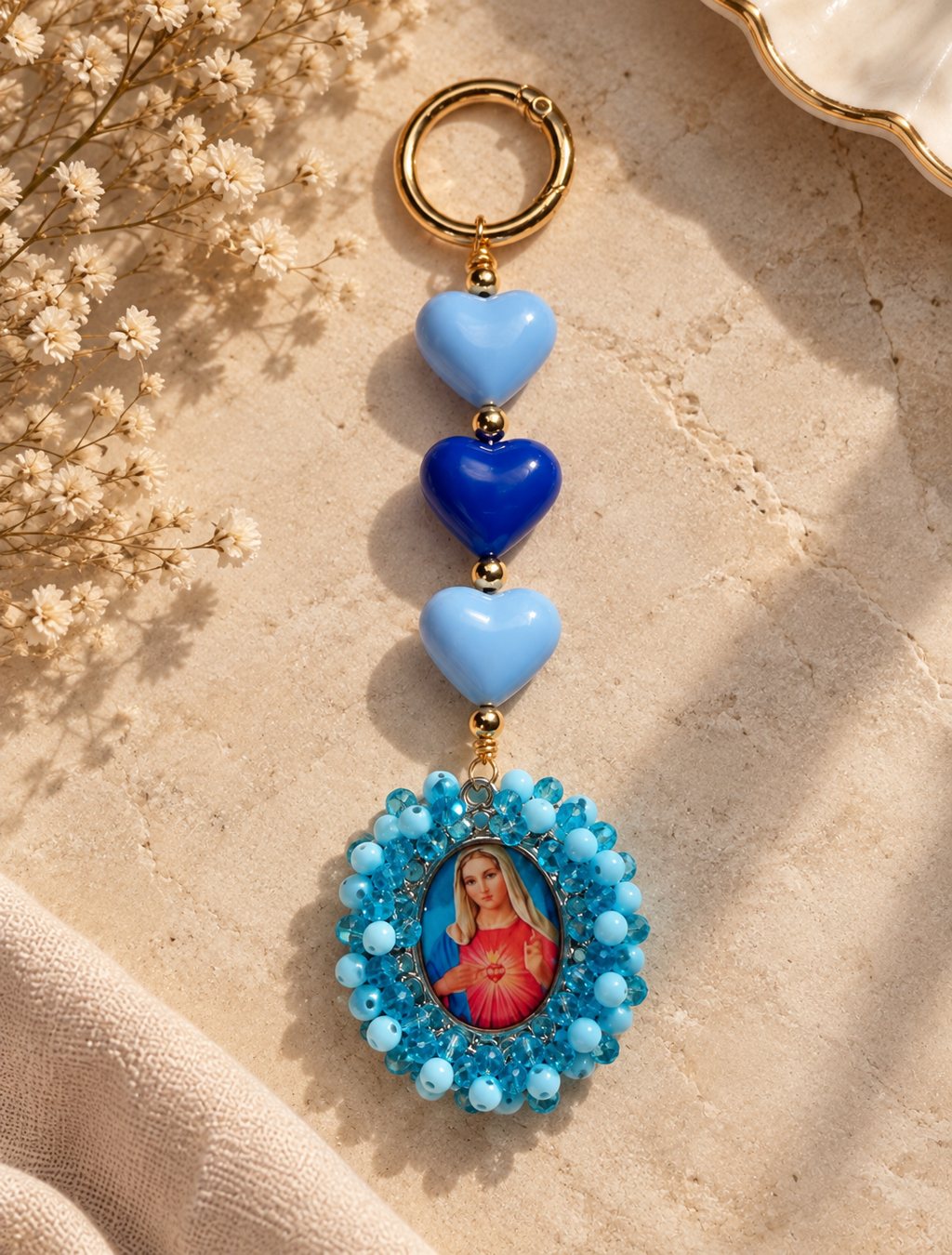 Llavero Sagrado Corazón azul