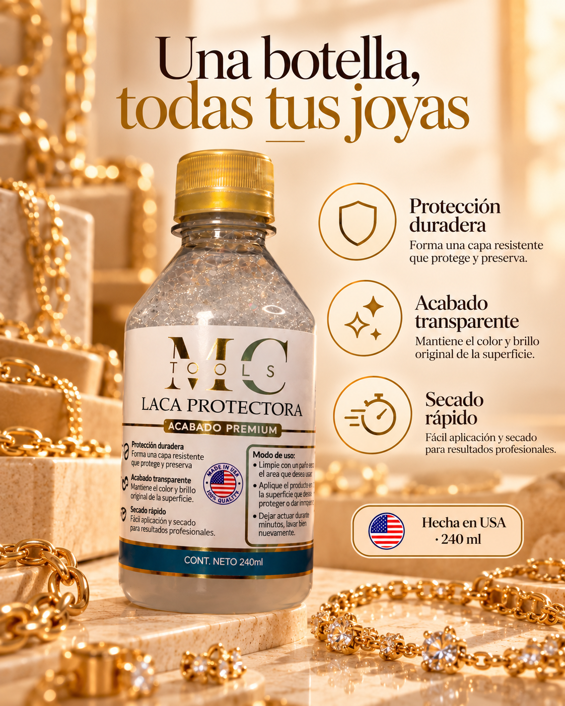 Beneficios: protección duradera, acabado transparente, secado rápido